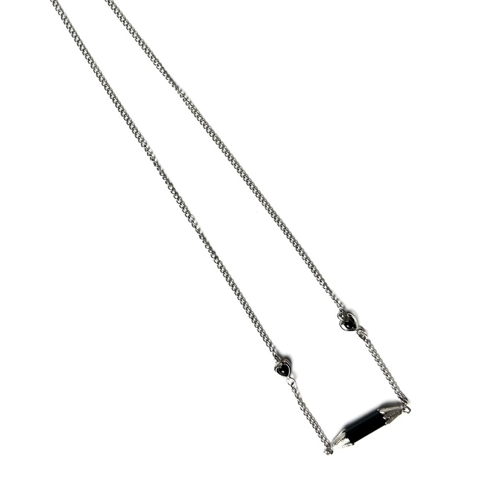 Onyx Silver Chain Necklace Bar & Heart Accents - Picture 5 of 6